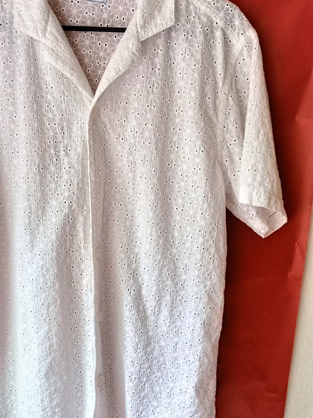 Old Navy White Eyelet Short-Sleeve Button-Down Men's Shirt